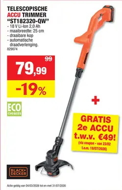 Promotie: Black+Decker ST182320-QW accu trimmer 18V Li-Ion 25cm