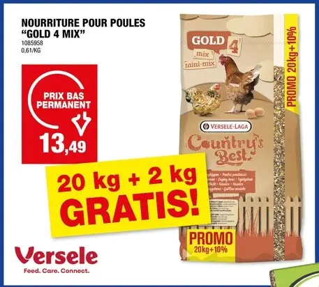 Offre: Country's Best Gold 4 mix poules pondeuses 20kg + 2kg gratuit