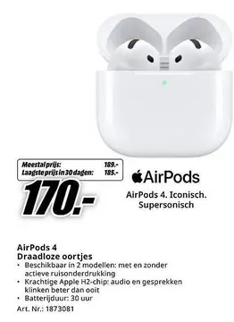 Aanbieding: AirPods 4 Draadloze oortjes