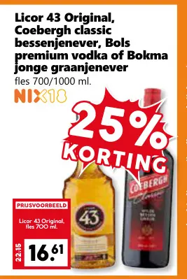 Aanbieding: Licor 43 Original, Coebergh classic bessenjenever, Bols premium vodka of Bokma jonge graanjenever