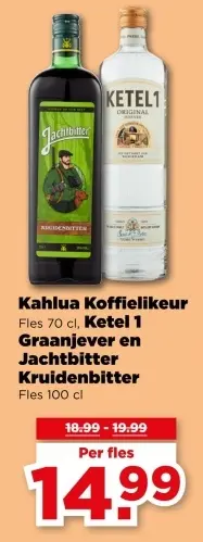 Aanbieding: Kahlua Koffielikeur, Ketel 1 Graanjever en Jachtbitter Kruidenbitter