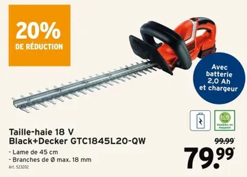 Offre: Taille-haie 18 V GTC1845L20-QW