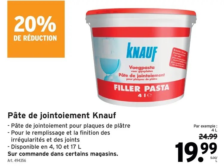 Offre: Pâte de jointoiement