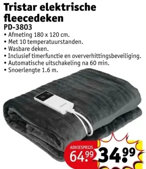 Aanbieding: Tristar elektrische fleecedeken