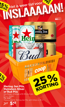 Aanbieding: Hertog Jan Pils, Heineken Silver of Bud Pils