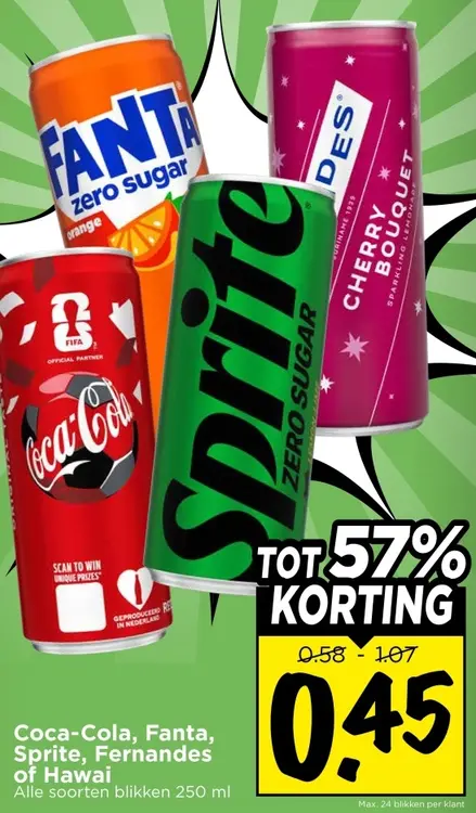 Aanbieding: Coca-Cola, Fanta, Sprite, Fernandes of Hawai