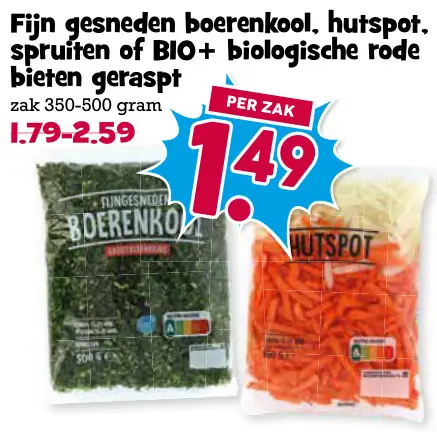 Aanbieding: Fijn gesneden boerenkool, hutspot, spruiten of BIO+ biologische rode bieten geraspt