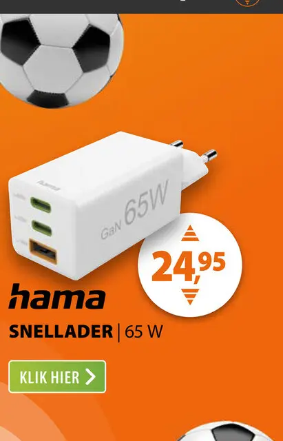 Aanbieding: Hama Fast Charger 2x USB-C PD 1x USB-A QC Mini-Charger 65 W Wit