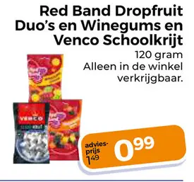 Aanbieding: Red Band Dropfruit Duo's en Winegums en Venco Schoolkrijt