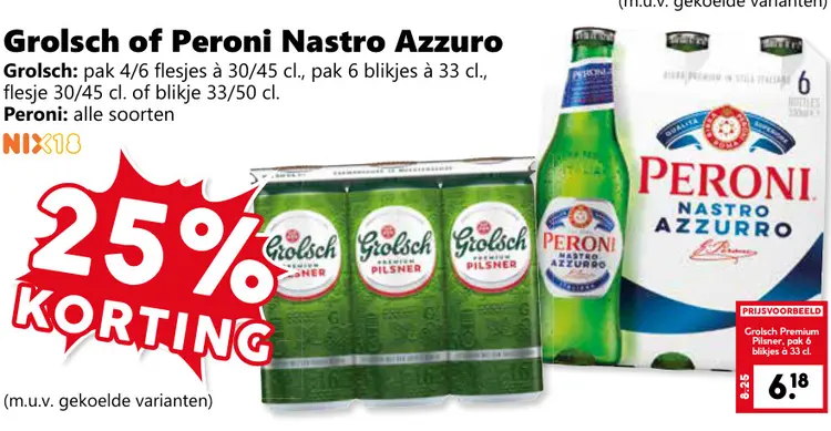 Aanbieding: Grolsch or Peroni Nastro Azzurro