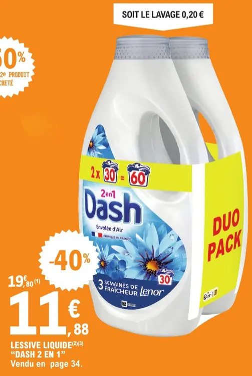 Offre: Lessive liquide "Dash 2 en 1"