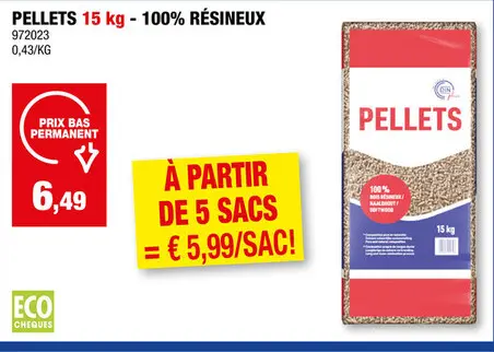 Offre: BG pellets bois résineux 15kg