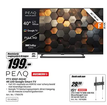 Aanbieding: PEAQ PTV 40GF-5024C 4K LED Google Smart TV