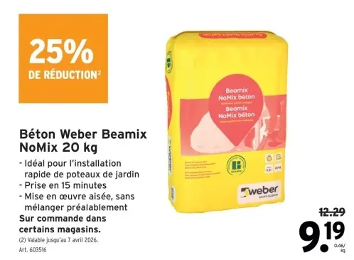 Offre: Béton Beamix NoMix 20 kg