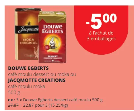 Offre: DOUWE EGBERTS café moulu dessert ou moka 