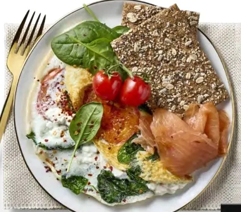 Aanbieding: Omelet met zalm, spinazie en cottage cheese