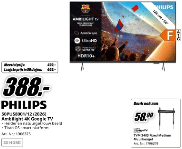 Aanbieding: PHILIPS 50PUS8001/12 (2026) Ambilight 4K Goog