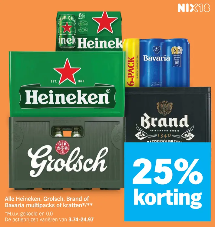 Aanbieding: Heineken, Grolsch, Brand of Bavaria multipack