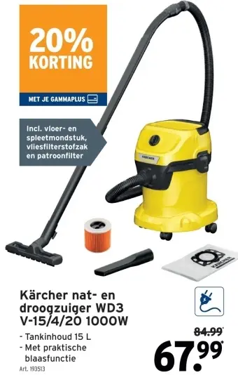 Promotie: Kärcher nat- en droogzuiger WD3 V-15/4/20 100