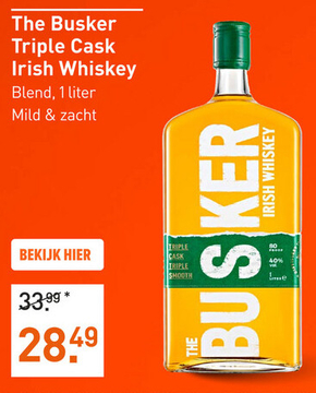 Aanbieding: The Busker Triple Cask Irish Whiskey 100CL Whisky