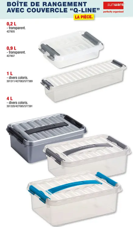 Offre: Sunware Q-Line boàte de rangement 4l transparent poignée bleue