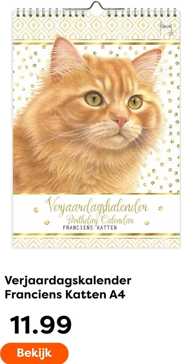 Aanbieding: Verjaardagskalender Franciens Katten A4