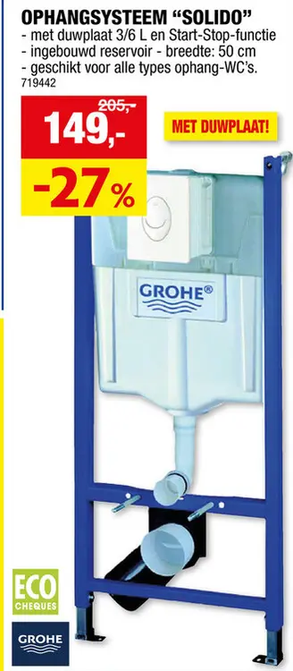 Promotie: GROHE Solido ophangsysteem WC met duwplaat