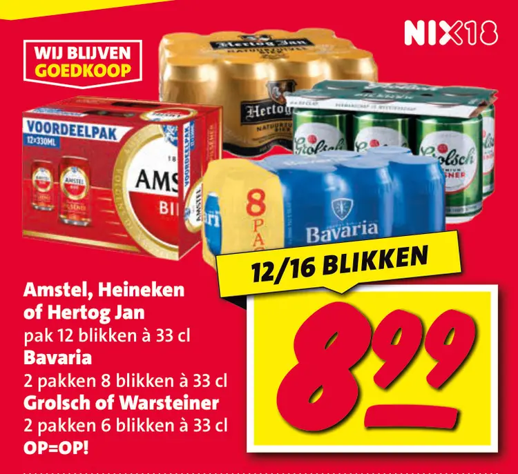 Aanbieding: Amstel, Heineken of Hertog Jan, Bavaria, Grolsch of Warsteiner