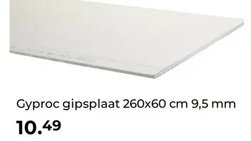 Aanbieding: Gyproc gipsplaat 260x60 cm 9,5 mm