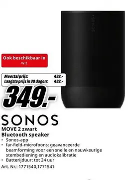Aanbieding: SONOS MOVE 2 zwart Bluetooth speaker