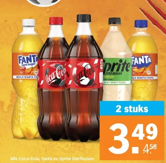 Aanbieding: Coca-Cola, Fanta en Sprite literflessen