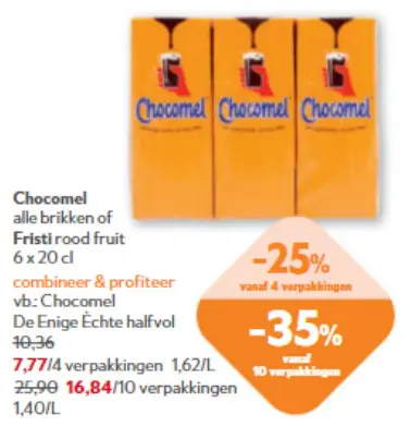 Promotie: Chocomel alle brikken of Fristi rood fruit