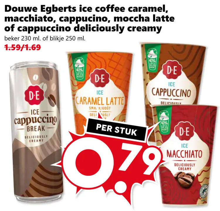 Aanbieding: Ice coffee caramel, macchiato, cappuccino, moccha latte of cappuccino deliciously creamy