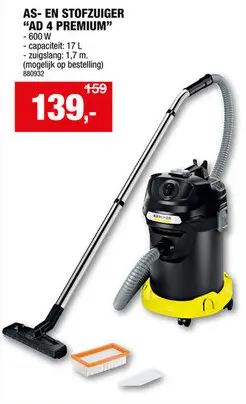Promotie: Karcher AD4 Premium as- en stofzuiger 600W 17l