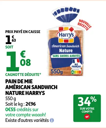 Promotie: Pain de mie américan sandwich nature Harry's