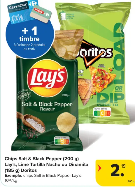 Offre: Chips Salt & Black Pepper, Lime Tortilla Nacho ou Dinamite Doritos