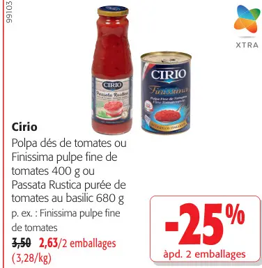 Offre: Polpa dés de tomates ou Finissima pulpe fine 