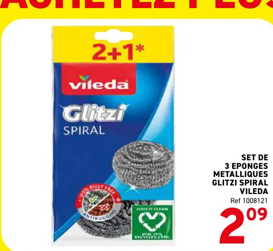 Offre: Set de 3 eponges metalliques glitzi spiral