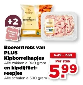 Aanbieding: Boerentrots van PLUS Kipborrelhapjes en kipdijfiletreepjes