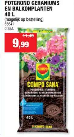Promotie: Compo potgrond voor geraniums en balkonplanten 40l