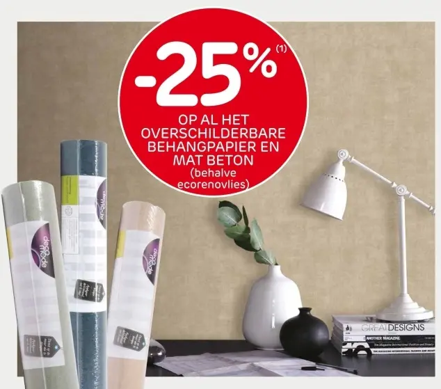 Promotie: Overschilderbare behangpapier en mat beton