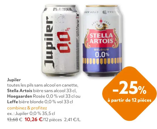 Offre: Jupiler, Stella Artois, Hoegaarden, Leffe