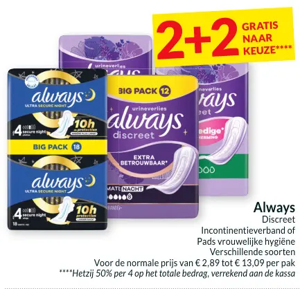 Promotie: Incontinentieverband of Pads vrouwelijke hygiëne