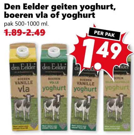 Aanbieding: Geiten yoghurt, boeren vla of yoghurt