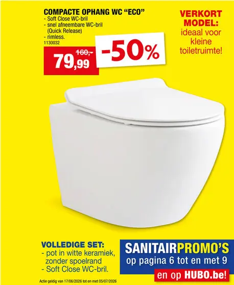 Promotie: Aloni Eco Rimless ophang-WC glanzend wit