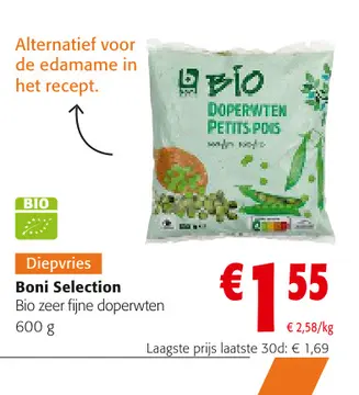 Aanbieding: Boni Selection Bio zeer fijne doperwten