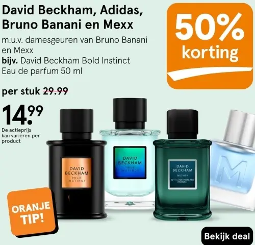 Aanbieding: David Beckham, Adidas, Bruno Banani en Mexx