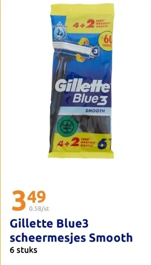 Promotie: Gillette Blue3 scheermesjes Smooth