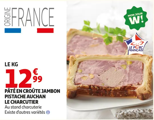 Offre: Pâté en croûte jambon pistache AUCHAN le charcutier
