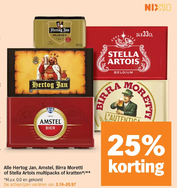 Aanbieding: Hertog Jan, Amstel, Birra Moretti of Stella Artois multipacks of kratten